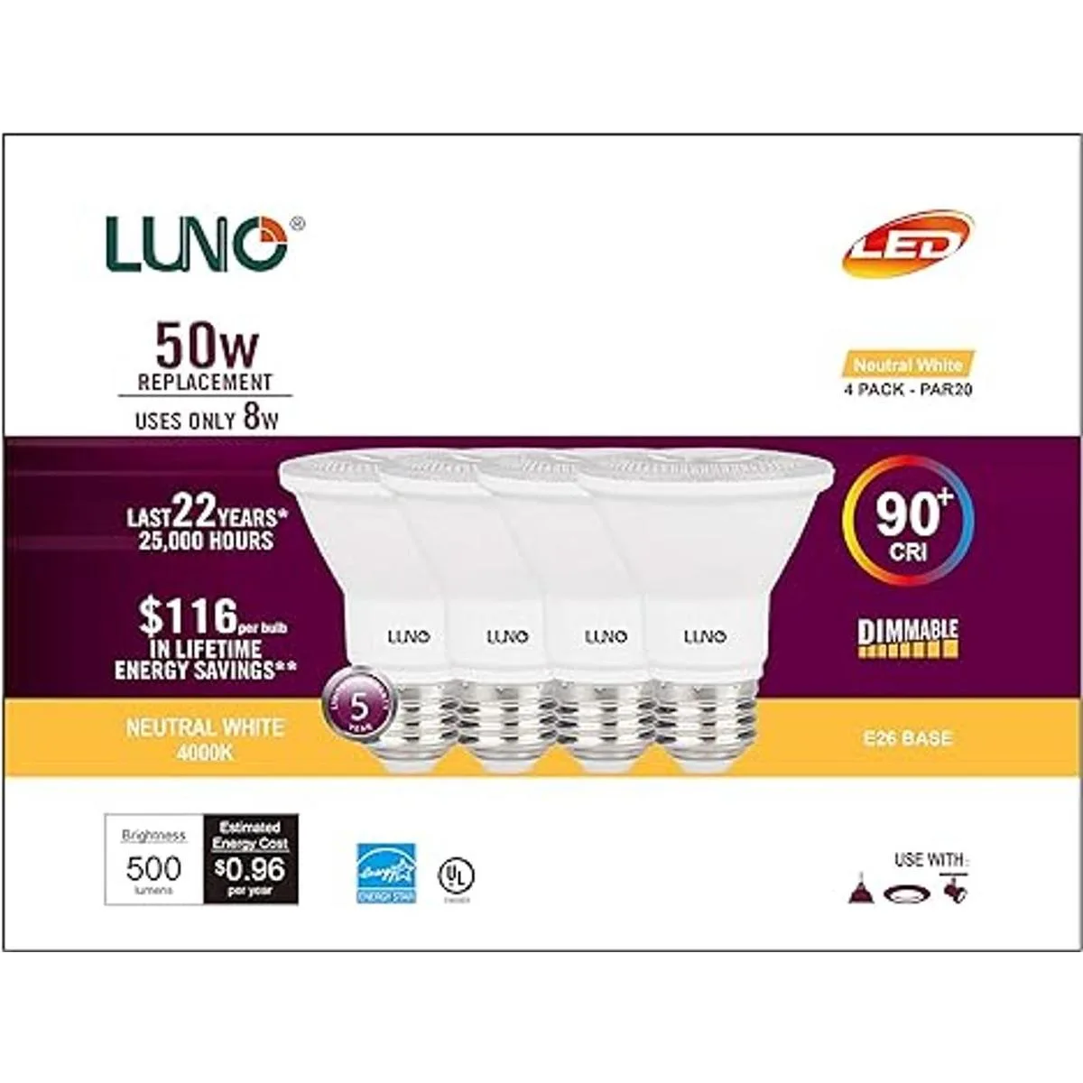 LUNO PAR20 Bombilla LED regulable CRI 90 8 W_2