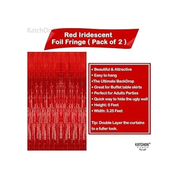Cortina de flecos de papel de aluminio color rojo_5