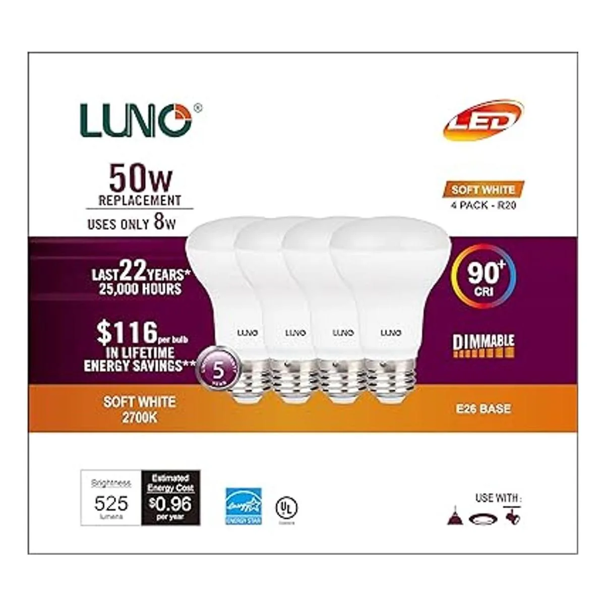 LUNO R20 Bombilla LED regulable CRI 90 8 W equivalente_2