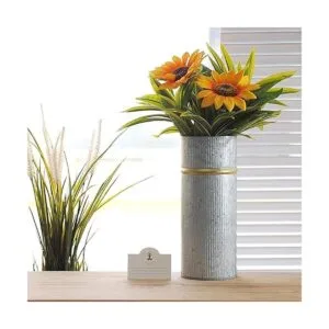 Hosley Juego de 2 jarrones galvanizados con borde dorado