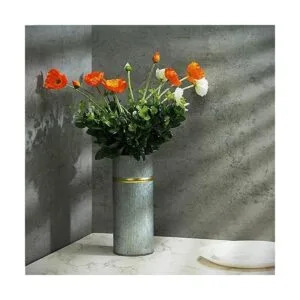 Hosley Juego de 2 jarrones galvanizados con borde dorado