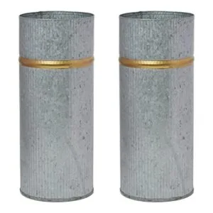 Hosley Juego de 2 jarrones galvanizados con borde dorado