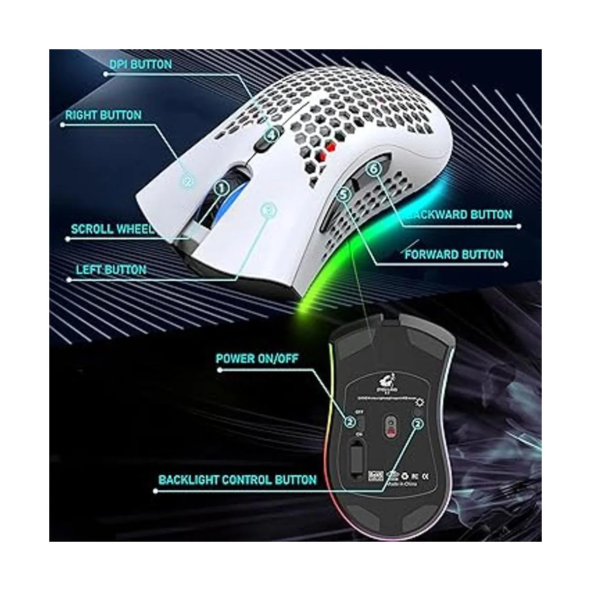 Ratón inalámbrico ligero para juegos con 7 botones Multi_2