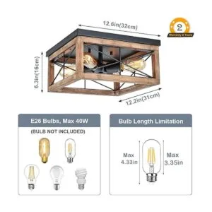 Eyassi Luces de techo de madera empotradas 4 luces de_2