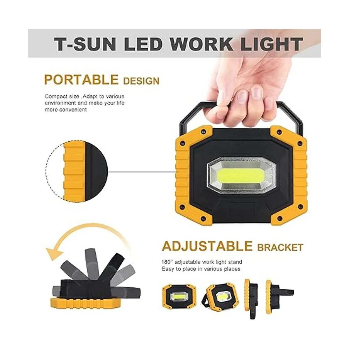 TSUN Luz de trabajo LED COB de 30 W 2000 LM recargable_3