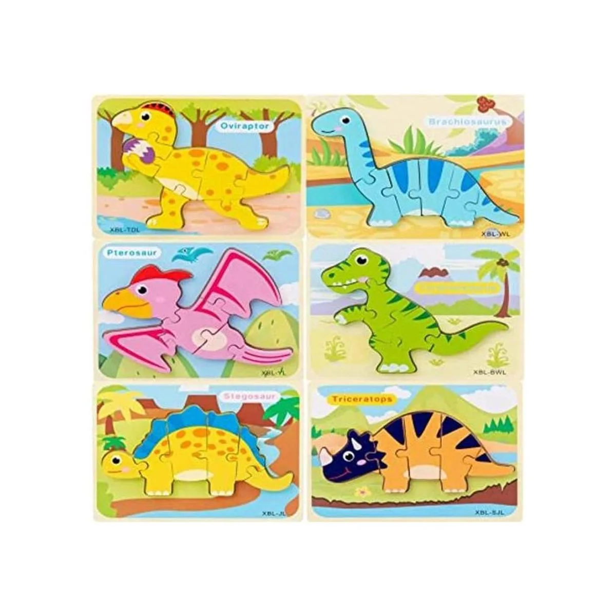 Juego de 6 rompecabezas de madera con diseño de dinosaurio_1