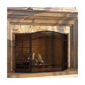 Fire Beauty Pantalla de chimenea de 3 paneles de hierro