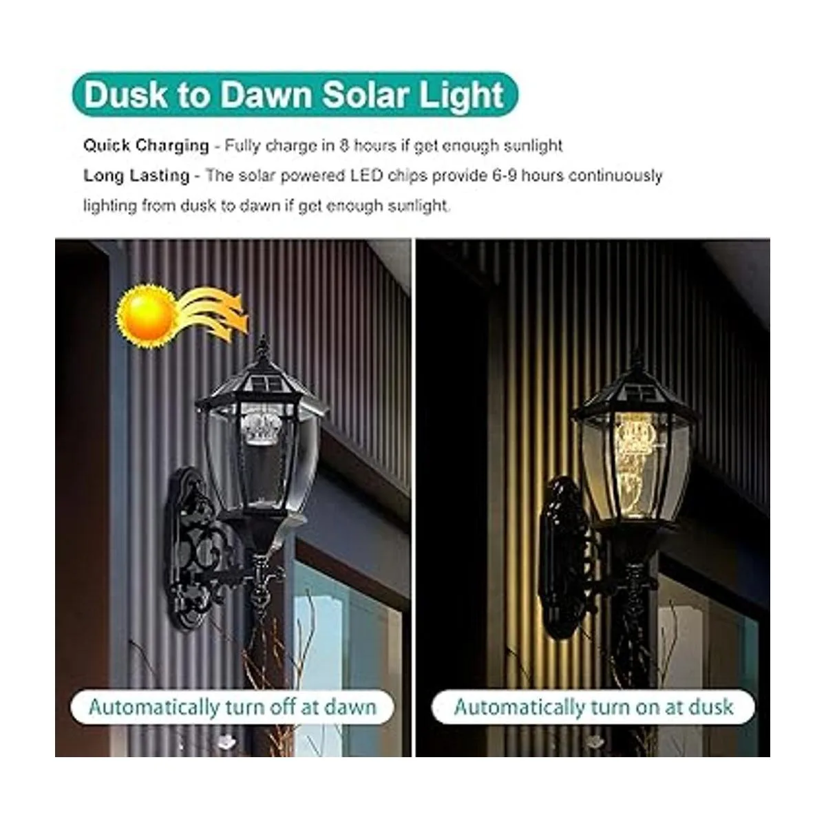 Lámpara de pared solar con sensor de luz impermeable