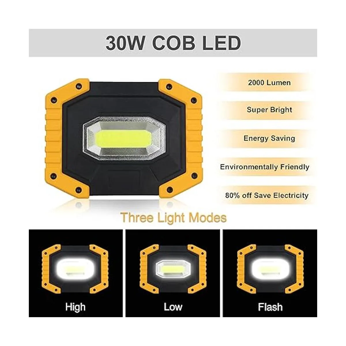 TSUN Luz de trabajo LED COB de 30 W 2000 LM recargable_2