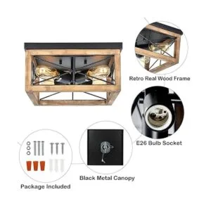 Eyassi Luces de techo de madera empotradas 4 luces de_3