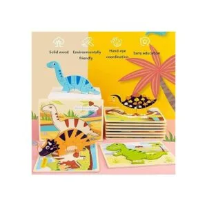 Juego de 6 rompecabezas de madera con diseño de dinosaurio_3