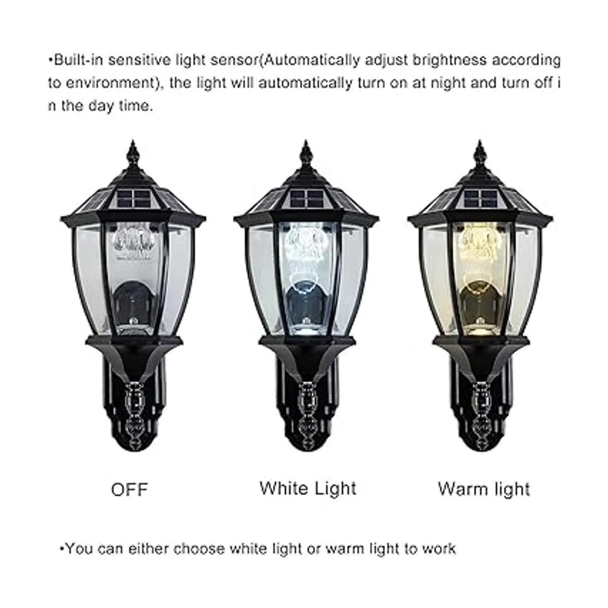 Lámpara de pared solar con sensor de luz impermeable