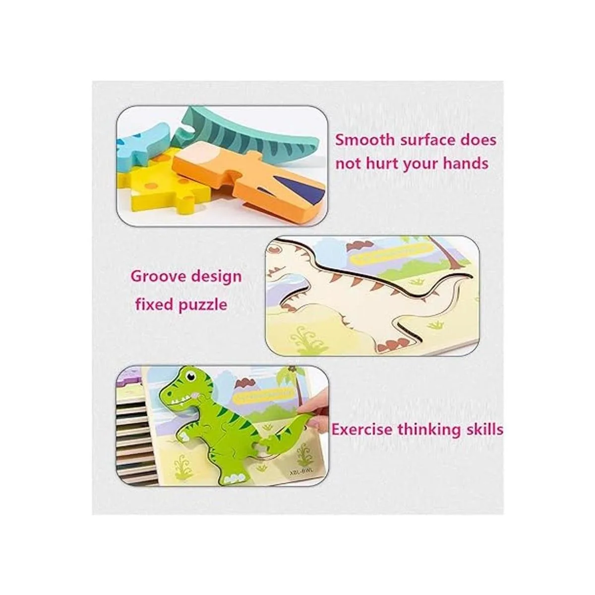 Juego de 6 rompecabezas de madera con diseño de dinosaurio_2