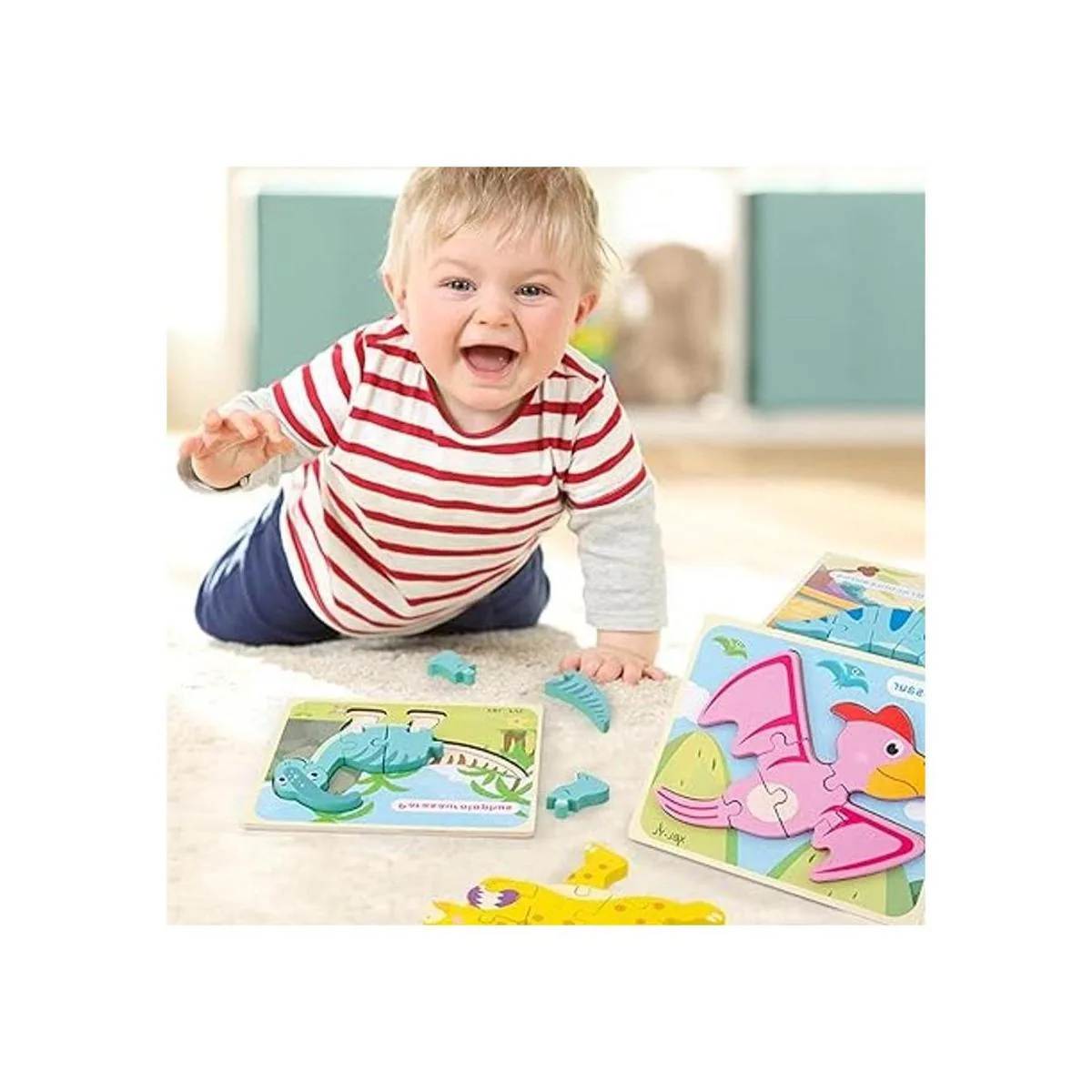 Juego de 6 rompecabezas de madera con diseño de dinosaurio_4