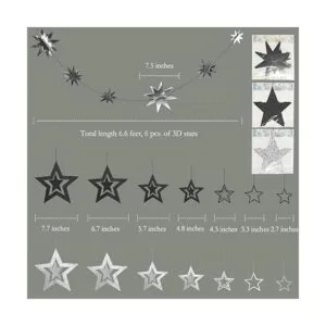 Guirnalda de estrellas con purpurina en color negro y gris