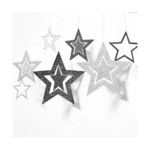 Guirnalda de estrellas con purpurina en color negro y gris