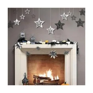 Guirnalda de estrellas con purpurina en color negro y gris