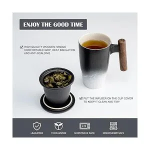 Tomotime Taza de té de cerámica con infusor y tapa asa_3
