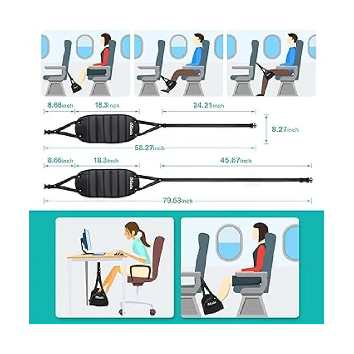 Hamaca de pie de avión Reposapiés de viaje ajustable con_3