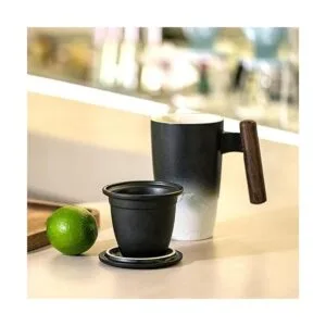 Tomotime Taza de té de cerámica con infusor y tapa asa_6