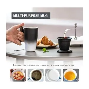 Tomotime Taza de té de cerámica con infusor y tapa asa_4