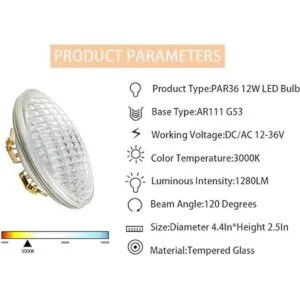PAR36 Bombillas LED de CC de 12 W 3000 K blanco cálido_2