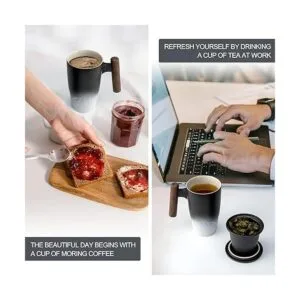 Tomotime Taza de té de cerámica con infusor y tapa asa_5