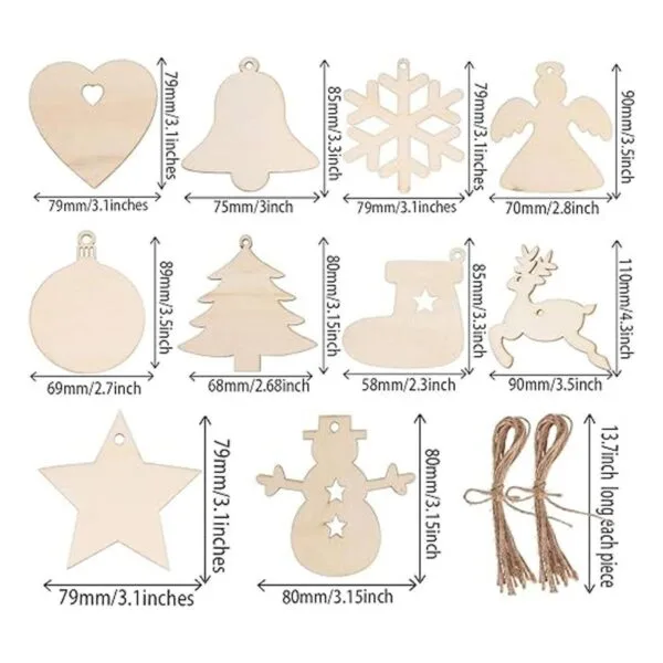 50 piezas de adornos de madera de Navidad colgantes en_2