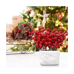 DR.DUDU Paquete de 24 tallos de bayas rojas de Navidad