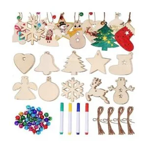 50 piezas de adornos de madera de Navidad colgantes en_1