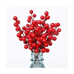 DR.DUDU Paquete de 24 tallos de bayas rojas de Navidad