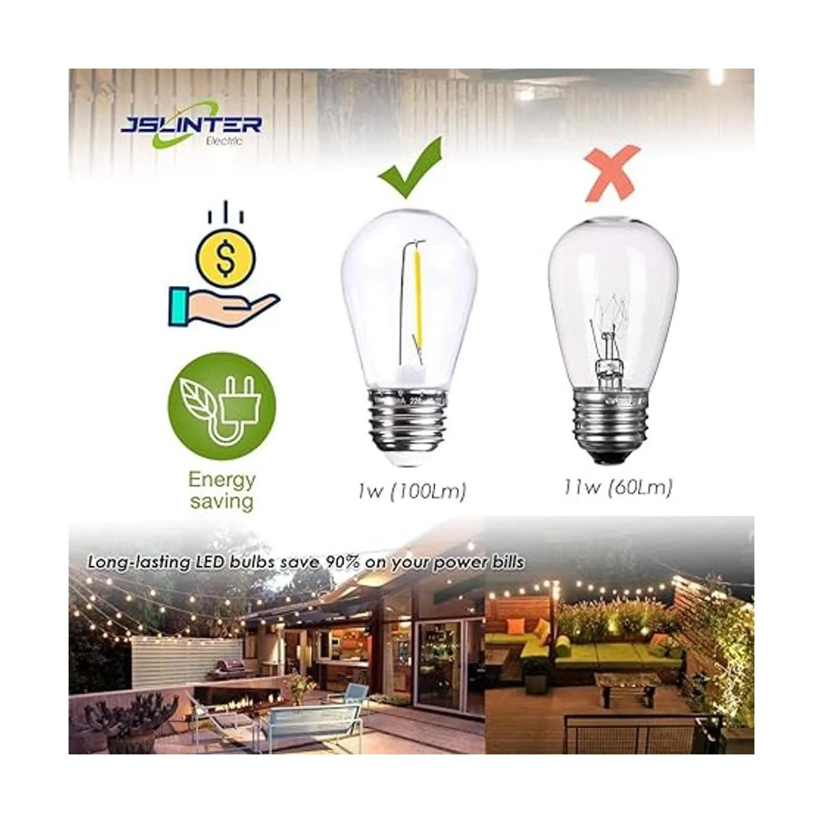 Paquete de 25 bombillas LED S14 de 1 W para exteriores_3