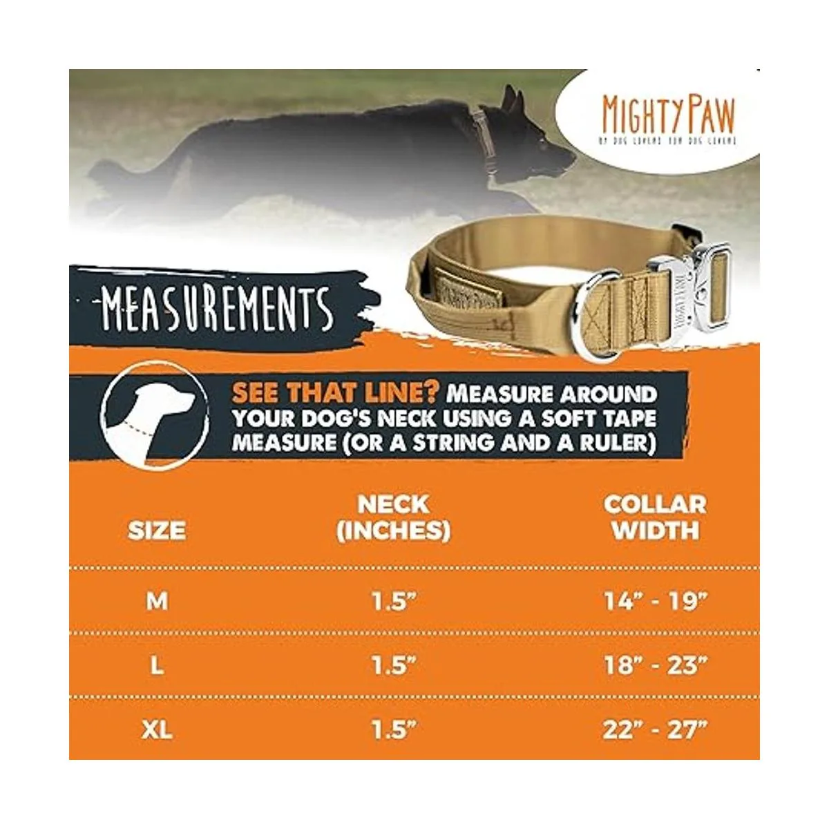 Mighty Paw Collar táctico para perro collar K9 ajustable_2