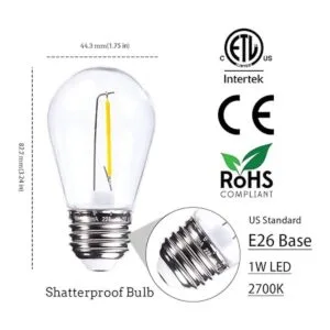 Paquete de 25 bombillas LED S14 de 1 W para exteriores_2
