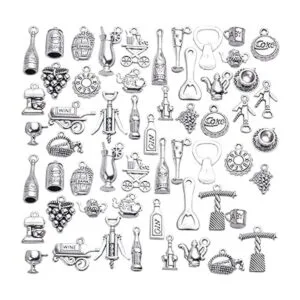 56pcs tibetano plata colgantes botella de vino abridor uva