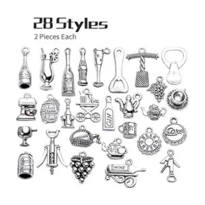 56pcs tibetano plata colgantes botella de vino abridor uva