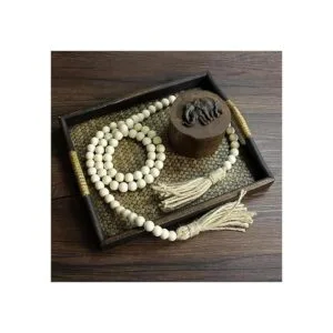 CVHOMEDECO. Guirnalda de cuentas de madera con borlas