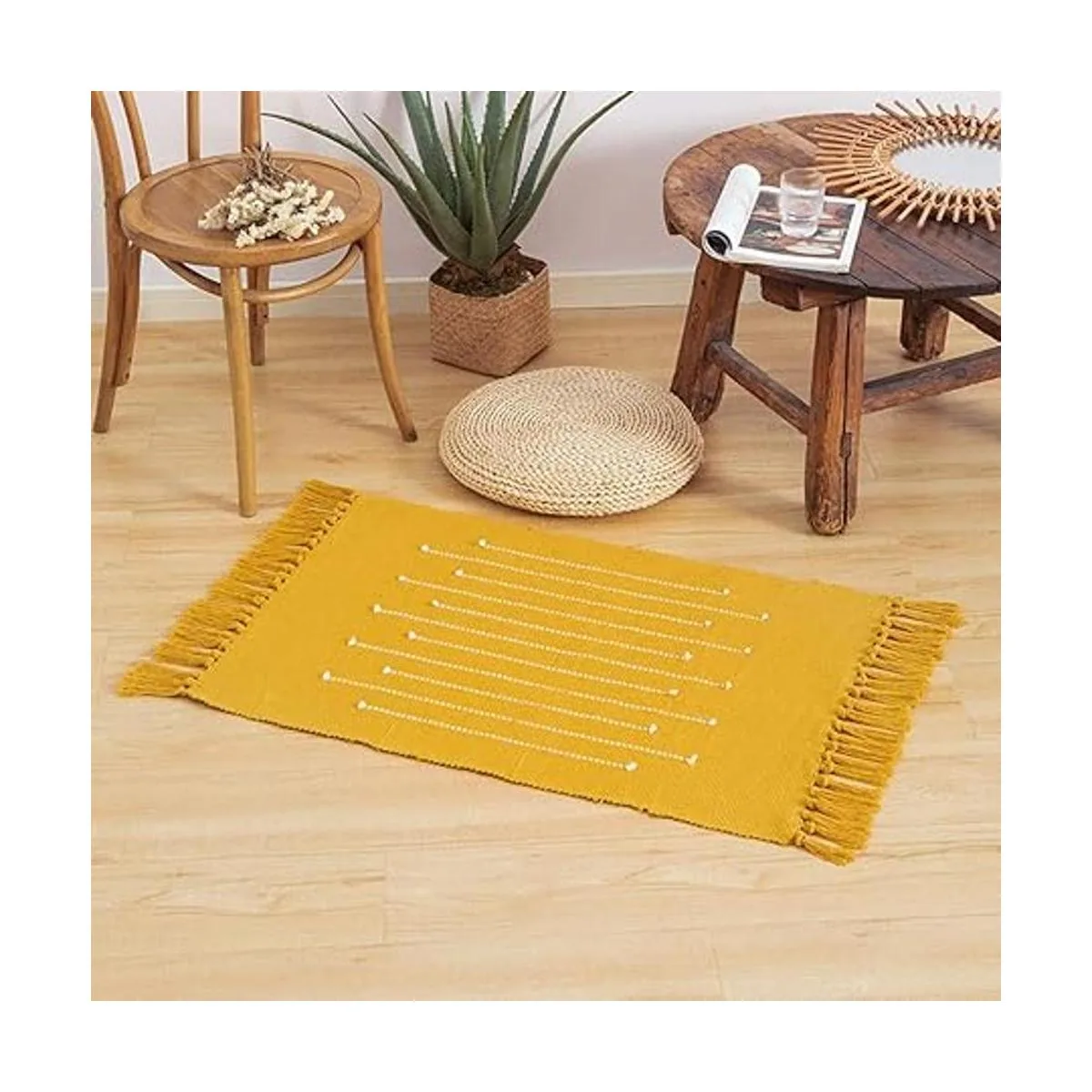 Alfombra bohemia geométrica tejida a mano de algodón para_2