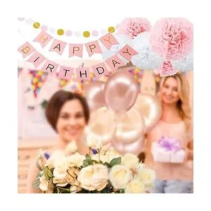 Decoración de cumpleaños rosa y dorado pancarta de feliz_4