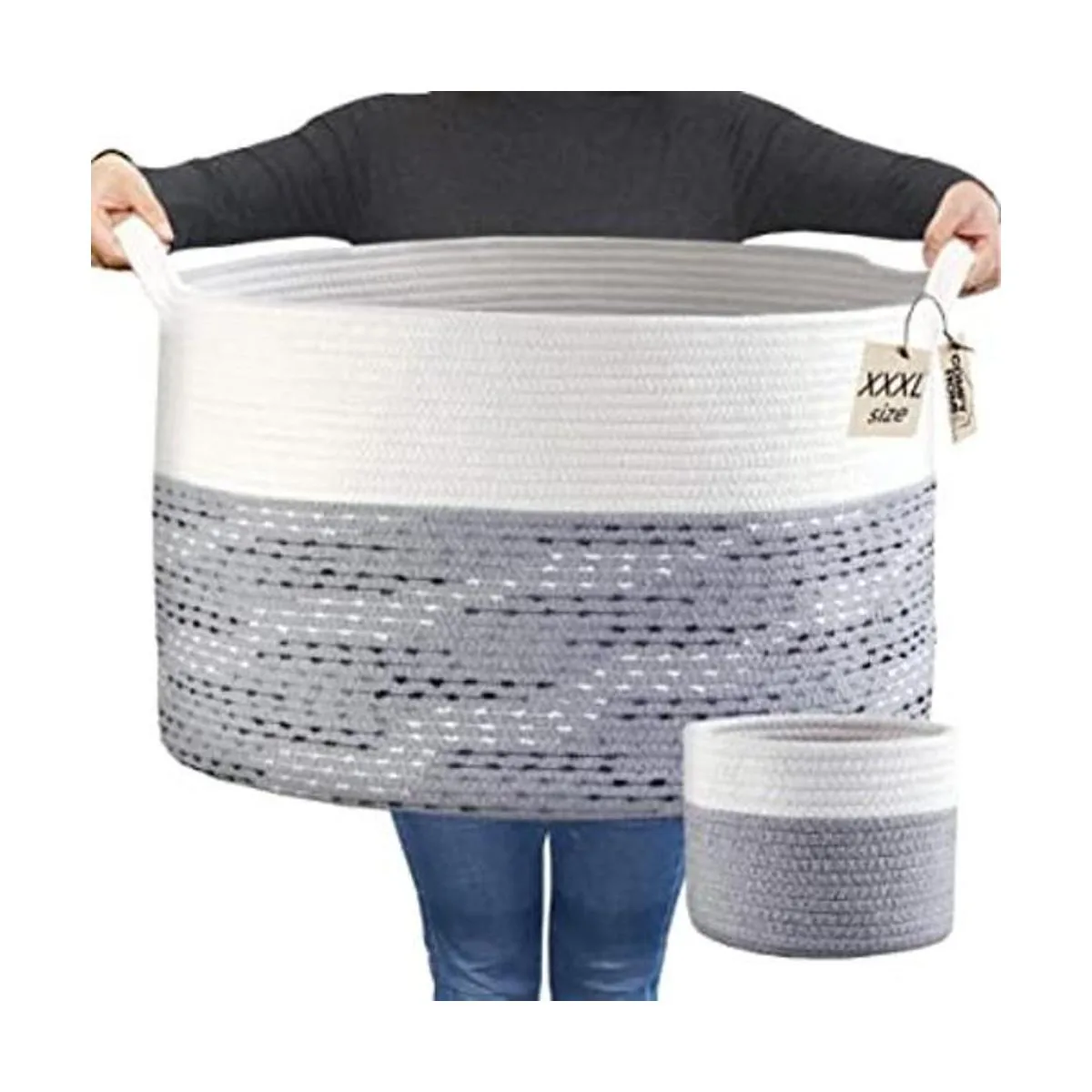 COMFYHOMI 2 cestas grandes de cuerda de algodón canasta_1