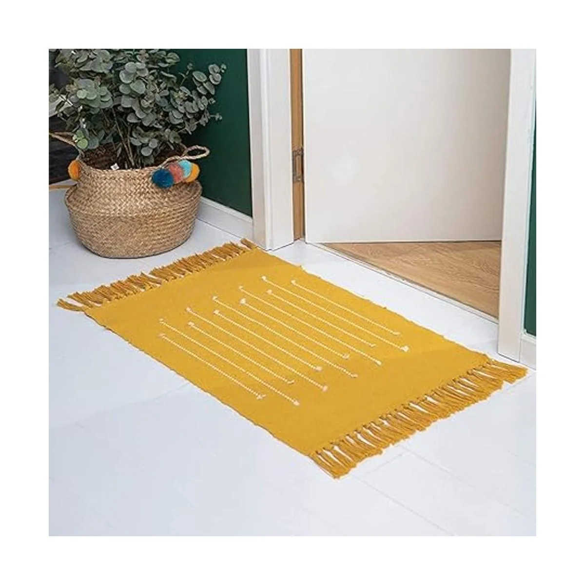 Alfombra bohemia geométrica tejida a mano de algodón para_5