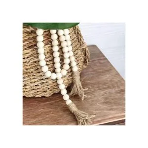 CVHOMEDECO. Guirnalda de cuentas de madera con borlas