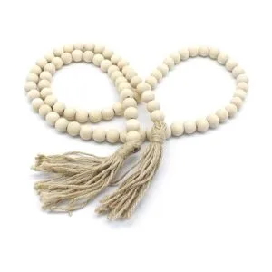 CVHOMEDECO. Guirnalda de cuentas de madera con borlas