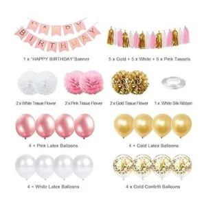 Decoración de cumpleaños rosa y dorado pancarta de feliz_2