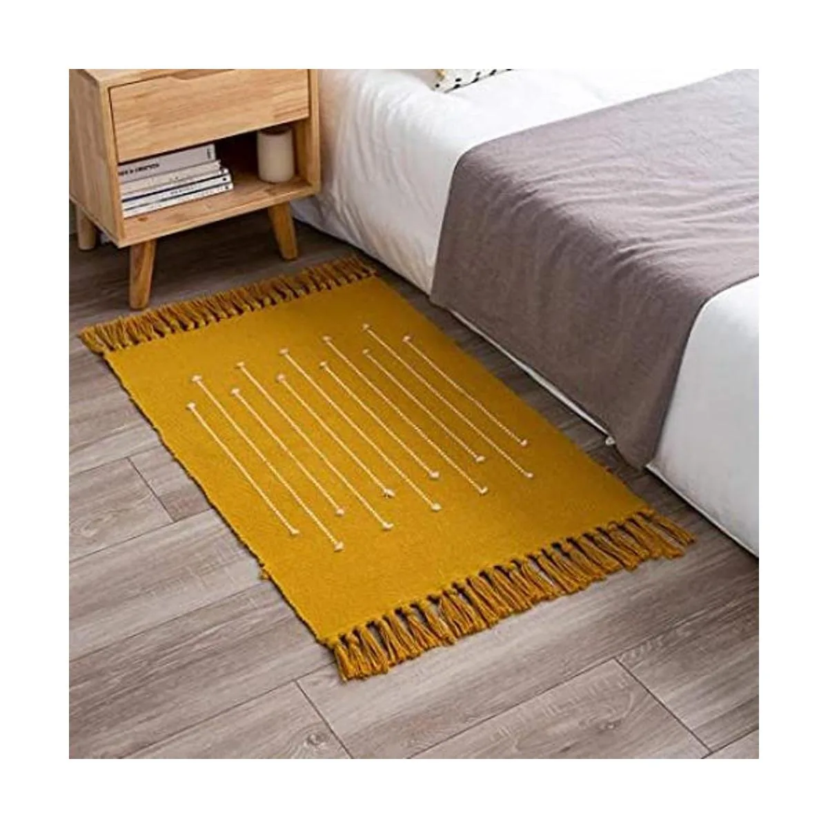 Alfombra bohemia geométrica tejida a mano de algodón para_1