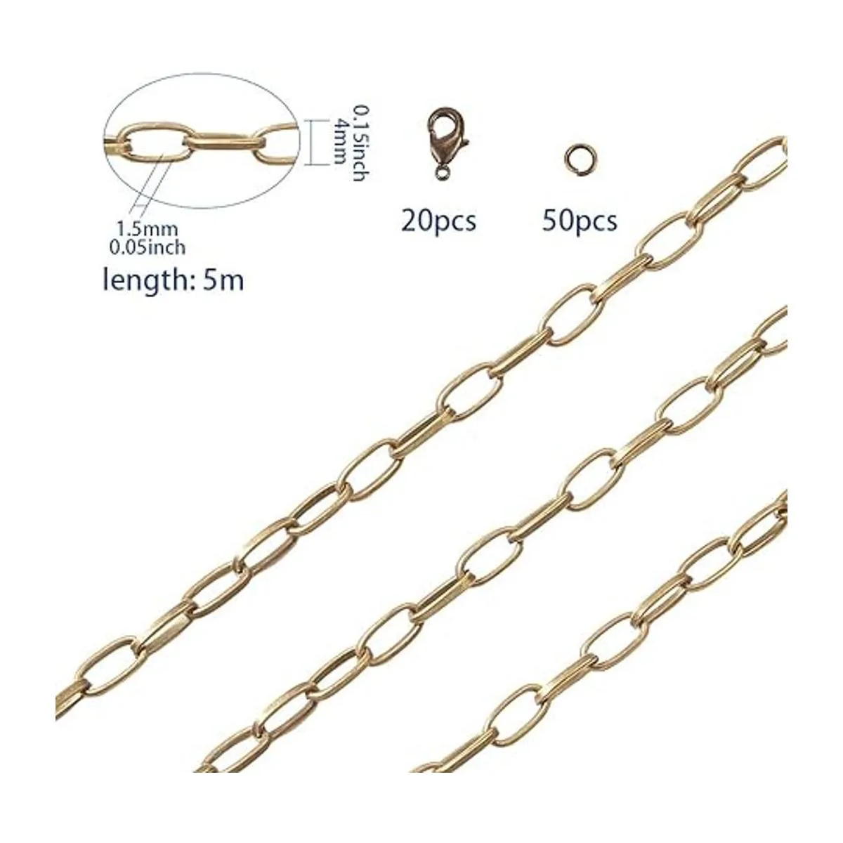 SUNNYCLUE Collar de cadena de eslabones de bronce antiguo