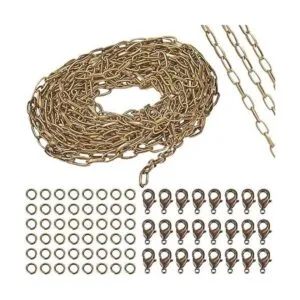 SUNNYCLUE Collar de cadena de eslabones de bronce antiguo