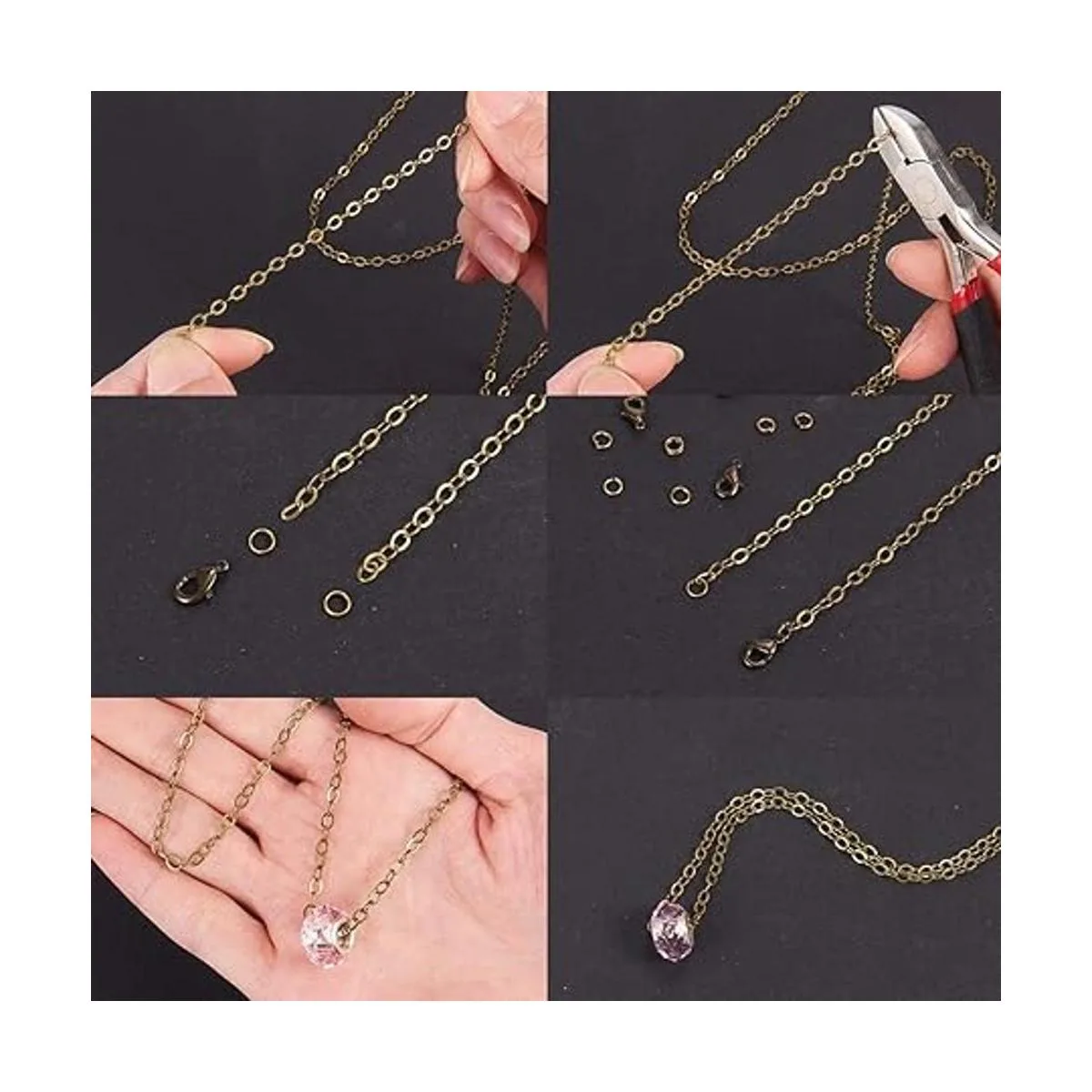 SUNNYCLUE Collar de cadena de eslabones de bronce antiguo