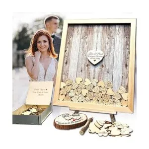 Cartel de madera con diseño de libro de invitados de boda_1