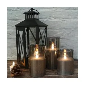 GenSwin Velas LED sin llama de cristal gris que funcionan_3
